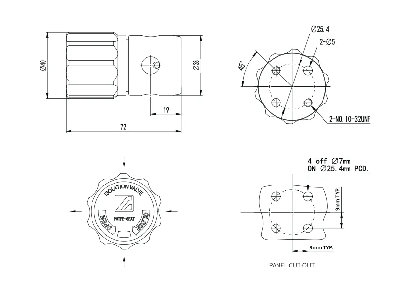 Запорный клапан  AMFLO DV25L-FNT4-FNT4 нерж. сталь 4х портовый, вход и выход NPT 1/4, уплотнение EPDM / Valve DV25L-FNT4-FNT4 4-ports FNPT 1/4 stainless steel